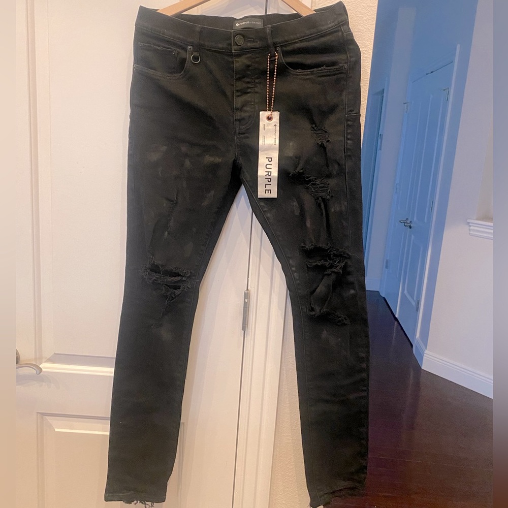 Mens Purple Distressed Jeans